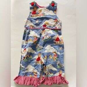 Antique Print Picnic Plaid Ruffle Jumper